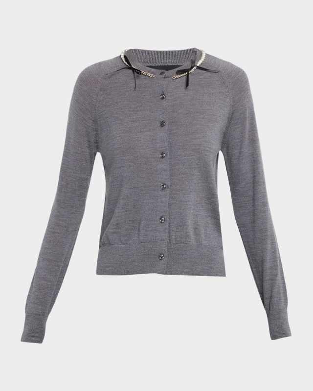 Embellished Classic Long-Sleeve Cardigan